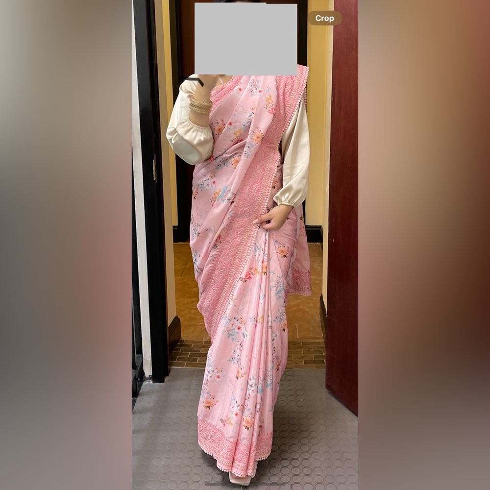Elegant Pink Floral Sari